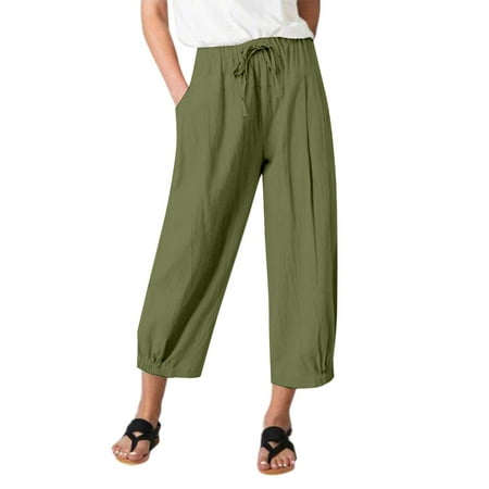 Sale Clearance 2025 Women s Casual Pants Womens Pocket Solid Elastic Waist Stitching Straight High Waist Casual Pants Casual Pants