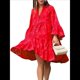 thumbnail image 3 of Vestido Bohemio de Encaje con Bordado de Ojales para Mujer, Escote en V, Mangas Acampanadas, Corte Holgado, 2025 Gran Rojo XXL, 3 of 8