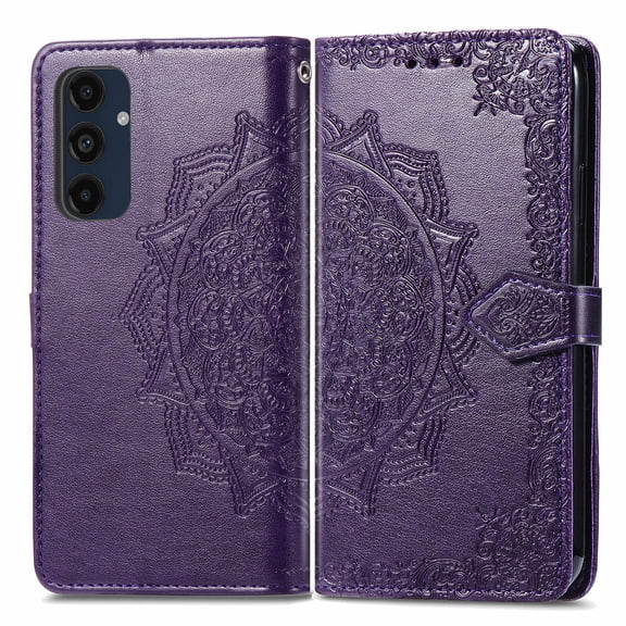 Dteck Wallet Case for Samsung Galaxy S25 FE,Flower Patterned Leather Wallet Flip Magnetic Closure Case Shockproof Protective with Card Slots Phone Cover for Galaxy S25 FE,Purple