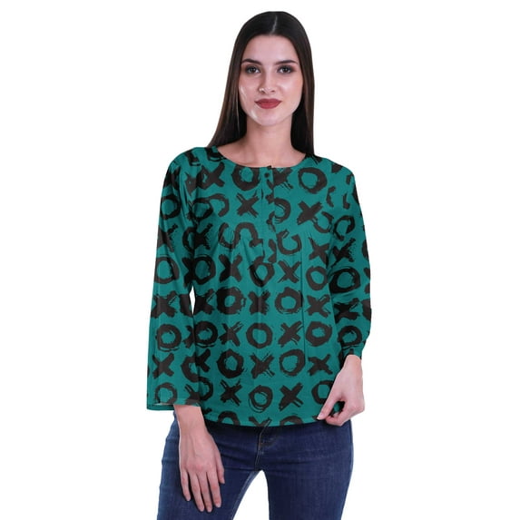 Moomaya Printed Button Placket Full Sleeve Top Round Neck WoMen's Casual Summer Tunic