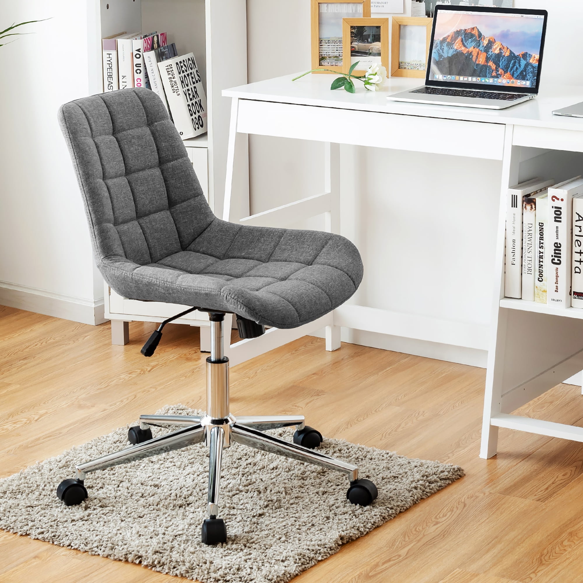 Costway Mid Back Armless Office Chair Adjustable Swivel Fabric Task Desk Chair Gray