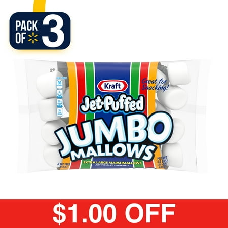 Pumpkin Marshmallow - (3 Pack) Jet-Puffed Jumbo Mallows Marshmallows, 24 oz Bag