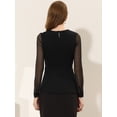 thumbnail image 3 of Blusa de malla transparente de manga larga para mujer con cuello redondo y cinturón de trabajo Negro M, 3 of 4