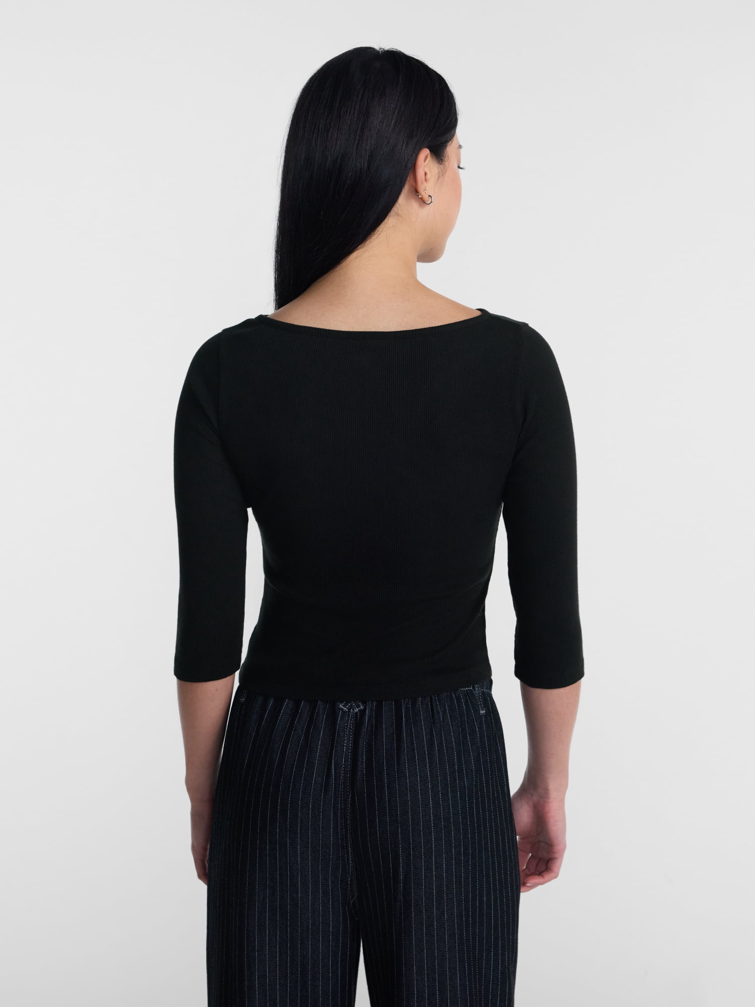 No Boundaries Cotton Tee with 3/4 Length Sleeves, Women’s XXS-XXL