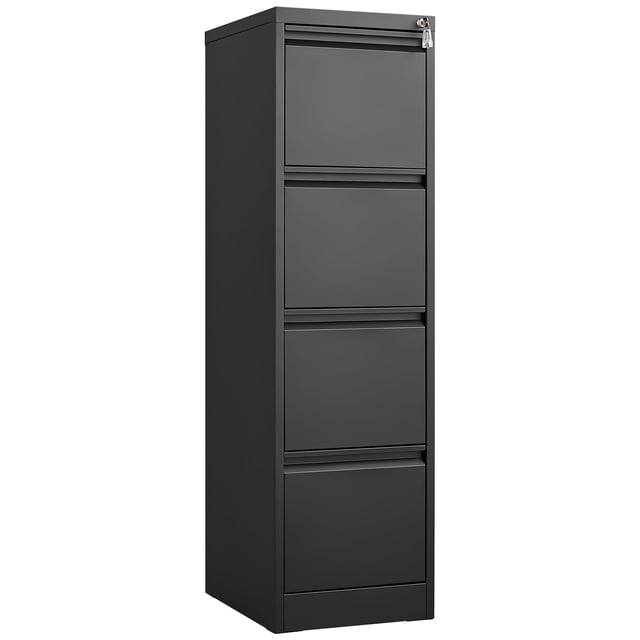 Secure Vertical File Cabinet – 4 Drawer Black Metal Filing Cabinet with Lock, Heavy-Duty Steel File Organizer, Compact Durable Storage for Letter, Legal, A4, F4 Documents – Four Drawers – Color: Black