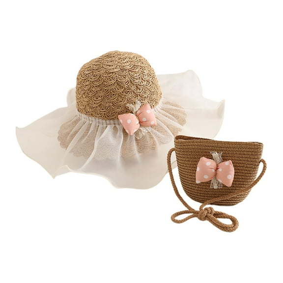 TOOYOU Toddler Hat Kids Straw Hats Girls Kids Sun Hats Summer Beach Hats Straw Woven Pocket Suit Outdoor Activities Raffia Wide Brim Hat