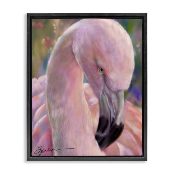 Mingo The Flamingo Black Floating Frame Canvas Art, 17 x 21, Made In USA