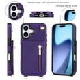 thumbnail image 3 of Crossbody Wallet Case for iPhone 16 with Card Holders RFID Shockproof Cover, Back Magnetic Flip Kickstand Zipper Slot Case, PU Leather Cover Handbag Shoulder Strap Phone Case,Purple, 3 of 12