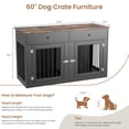 thumbnail image 2 of 60" Dog Crate Furniture with 2 Drawers – Double Dog Kennel with Divider & Rustic Wood Top – 60.2" x 23.6" x 35.7" – Living Room End Table – Multiple Colors, 2 of 7