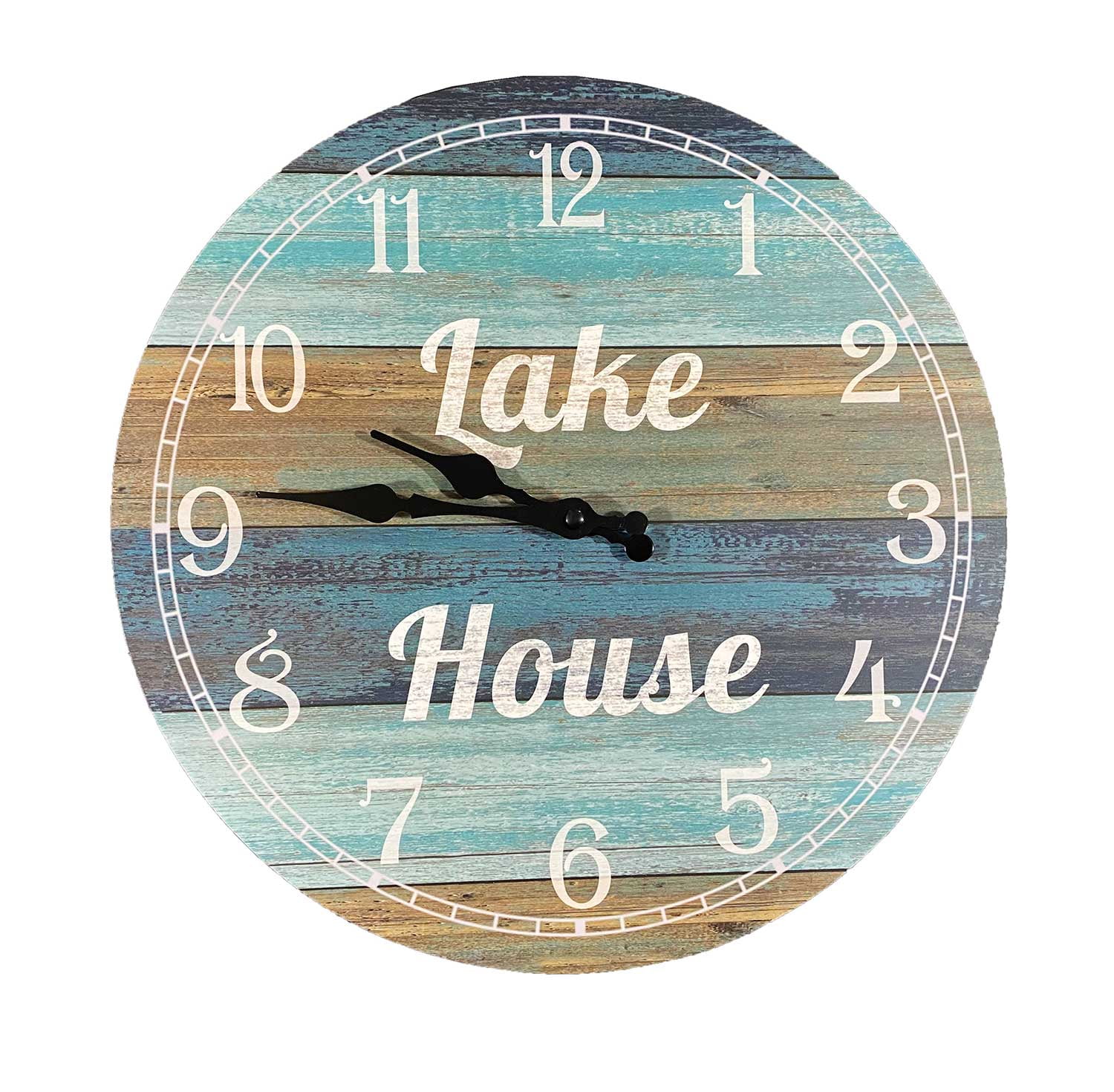 Lake House Wooden Like , Water Breeze Beach Waves Color Wall Clock Shiplap Wood Beach Theme