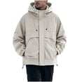 thumbnail image 2 of LYSMORA Men's Hooded Windbreaker Jacket Zip‑Snap Closure Long Sleeve Utility Rain Coat with Drawstring Hood Relaxed Fit Outerwear for Winter Outdoor, 2 of 7