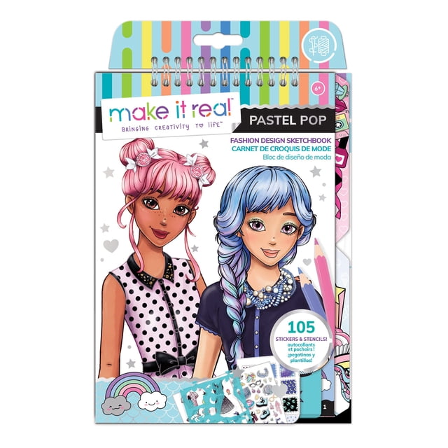 Cuaderno de bocetos de diseño de moda Make It Real Pastel Pop de más de 6 años