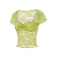 thumbnail image 6 of Aojekbee Women Lace Top, Short Sleeve Pleated See-through Slim Fit Summer Crop Top Clubwear, 6 of 10