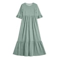 thumbnail image 4 of Antinious Girls Solid Pleated 3/4 Sleeve Round Neck Casual Versatile Wear Dress, 4 of 5