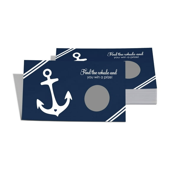 Anchor Scratch Off Game Cards for Bridal Showers, Baby Showers, Graduation, or Retirement, Navy & Grey, 28 Pack - Paper Clever Party