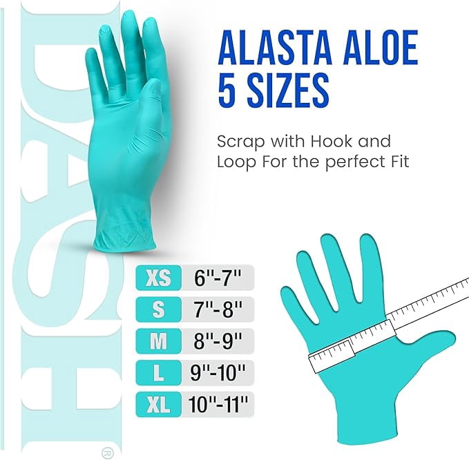 DASH Alasta Aloe Nitrile Exam Grade Disposable Gloves, Chemo Tested, Green, 3.9 mil, 100/Box, Small