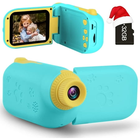 Image of Video Camera Digital Camera Camcorder Birthday Gifts for Boys and Girls Age 3 4 5 6 7 8 9 HD Children Video Recorder Toy for Toddler with 32GB SD Card - Blue