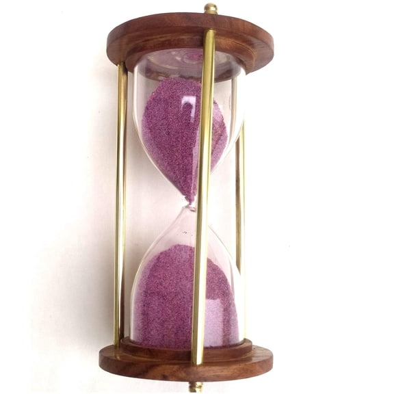 natuerCRAFTS Wooden and Brass Purple Sand Timer Hour Glass Sandglass Antique Nautical Decor Theme, Height 6 Inches 5 Minutes [1 Peice]