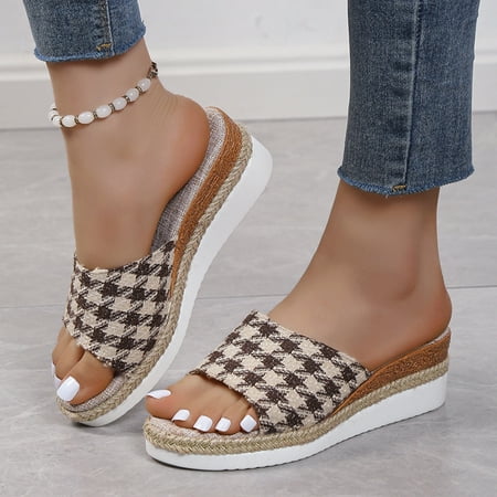 

XIAQUJ Ladies Fashion Color Summer Matching Cloth Open Toe Casual Slope Heel Thick Sole Sippers Sandals for Women Brown 8(40)