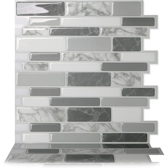 Jinsinto Self Adhesive Wall Tiles, Black and Gray Adhesive Backsplash with Marble Pattern for Kitchen Bathroom, Mosaic Effect, 30.5x30.5cm