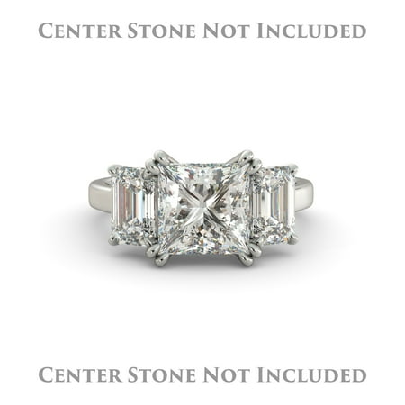 Emerald Semi Mount Ring - Princess Semi Mount 3 Stone Engagement Ring Emerald Real Diamond 18k White Gold