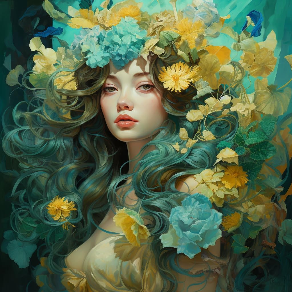 DIY Stamped Cross Stitch Kits for Beginners Blue and Yellow Flower Princess Girl 11CT Needlepoint Embroidery Counted Cross Stitch Kits Art Craft Wall Decoration 35x35cm(1)