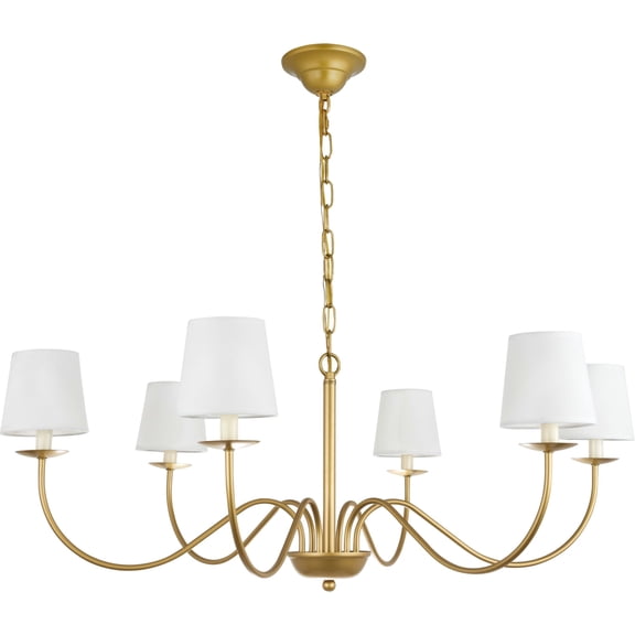 Eclipse 6 light Brass and White shade chandelier
