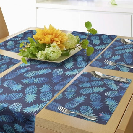 

Modern Table Runner & Placemats Pineapple Pattern Exotic Fruit in Digital Watercolor Illustration Set for Dining Table Decor Placemat 4 pcs + Runner 14 x72 Night Blue Turquoise by Ambesonne