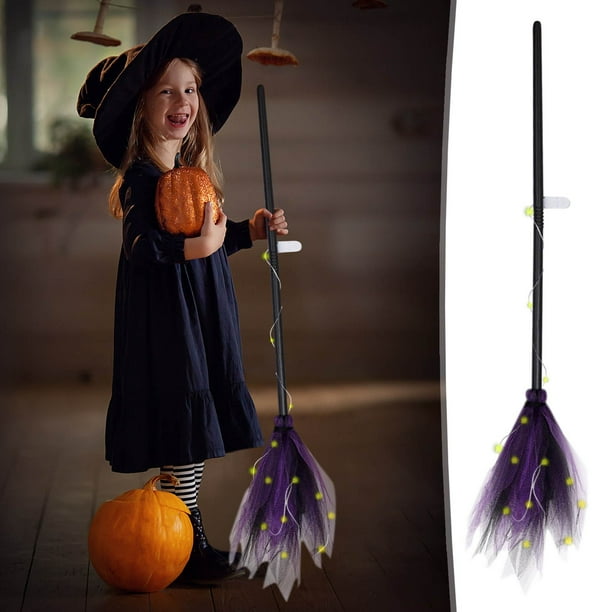 Decoraciones de Halloween, adornos de Halloween, regalos de Halloween, decoración de Halloween, bruja voladora, escoba, fiesta, baile, disfraz, accesorios, disfraz, escoba de plástico de luz cálida