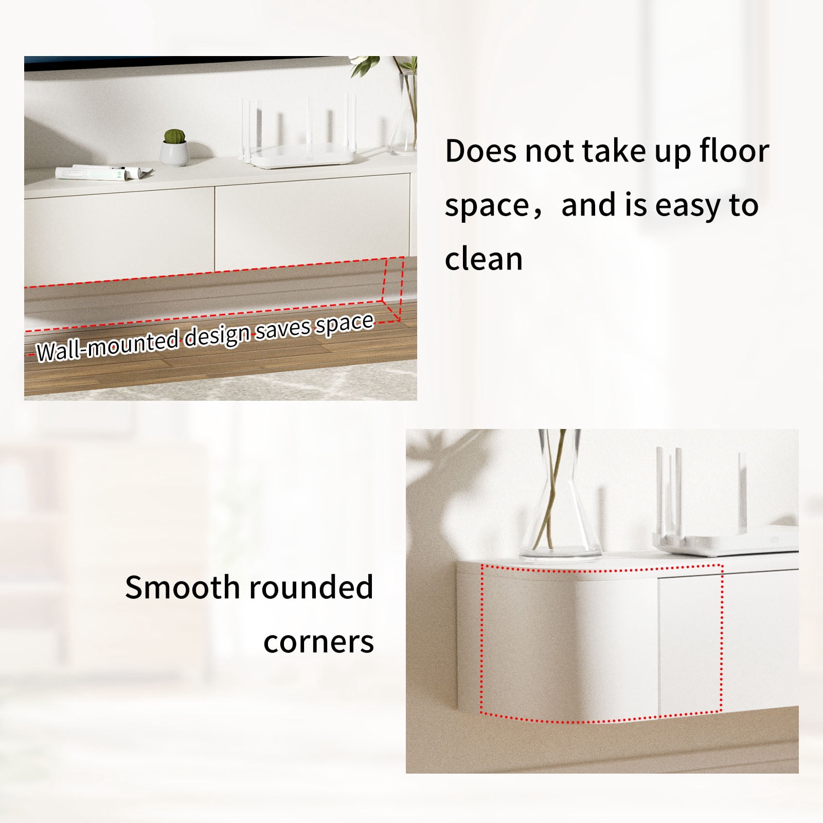Wall Mounted Floating TV Stand Modern Media Console with 2 Silent Doors for Living Room Home Office (White 120CM/47.2'')