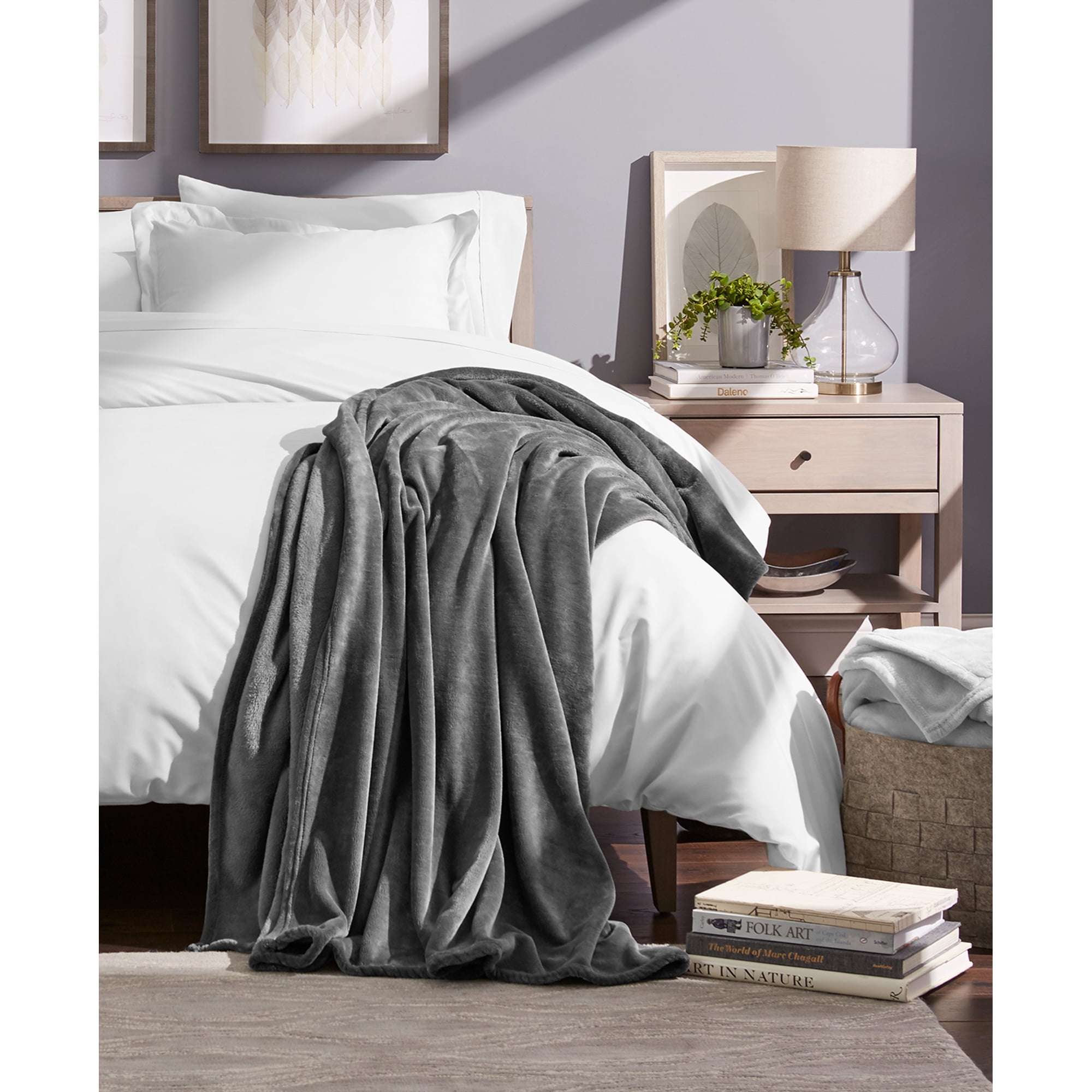 Bare Home Luxurious Ultra Soft Premium Microplush Fleece Blanket Throw Gray