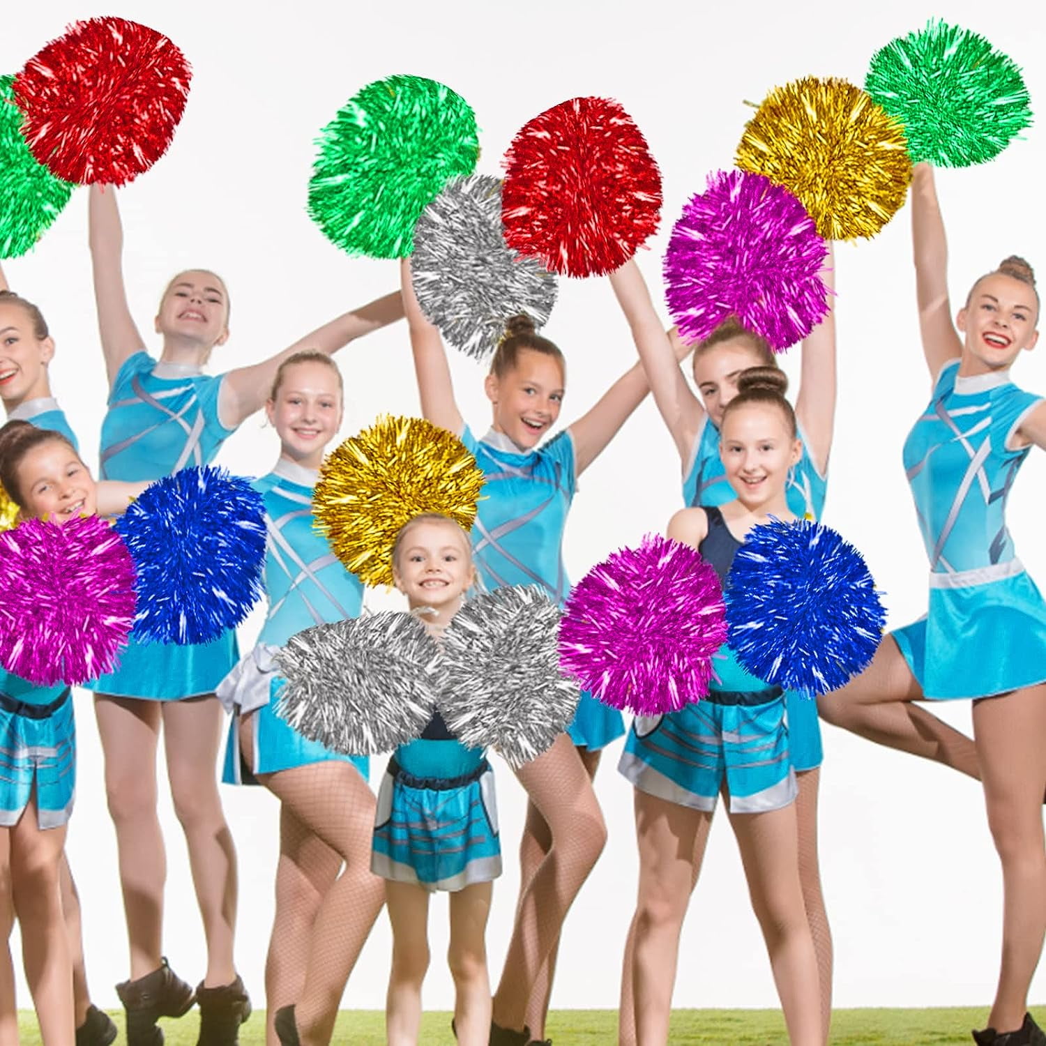 LINLIN 12Pcs Cheerleading Pom Poms Dance Cheer Poms Cheerleader Pompoms Cheer for Kids Adults Ball Dance Sports Team Spirit Cheering Fancy Dress Night Party