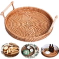 thumbnail image 1 of Woven Serving Tray,Rattan Round Tray Woven Wicker Basket with Handles, 1 of 4