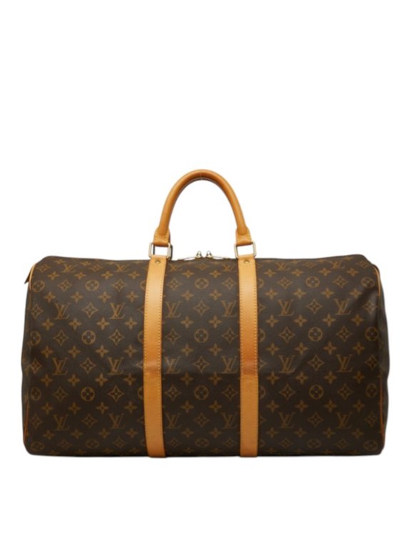 Pre-Owned Louis Vuitton Monogram Keepall 50 Boston Bag Travel M41426 Brown Leather Women's...