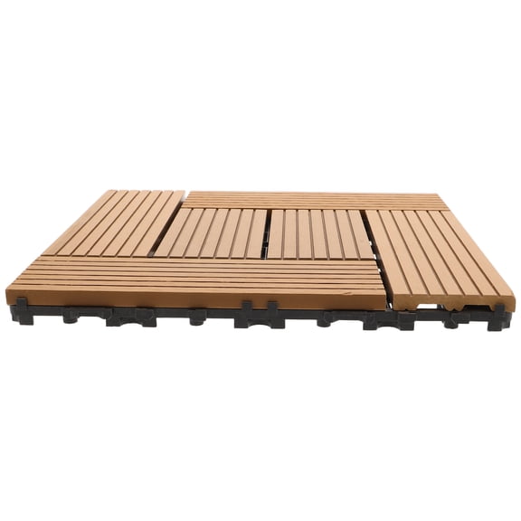 OULII Realistic Wood Texture Coffee Deck Tiles for Balcony and Patio Flooring