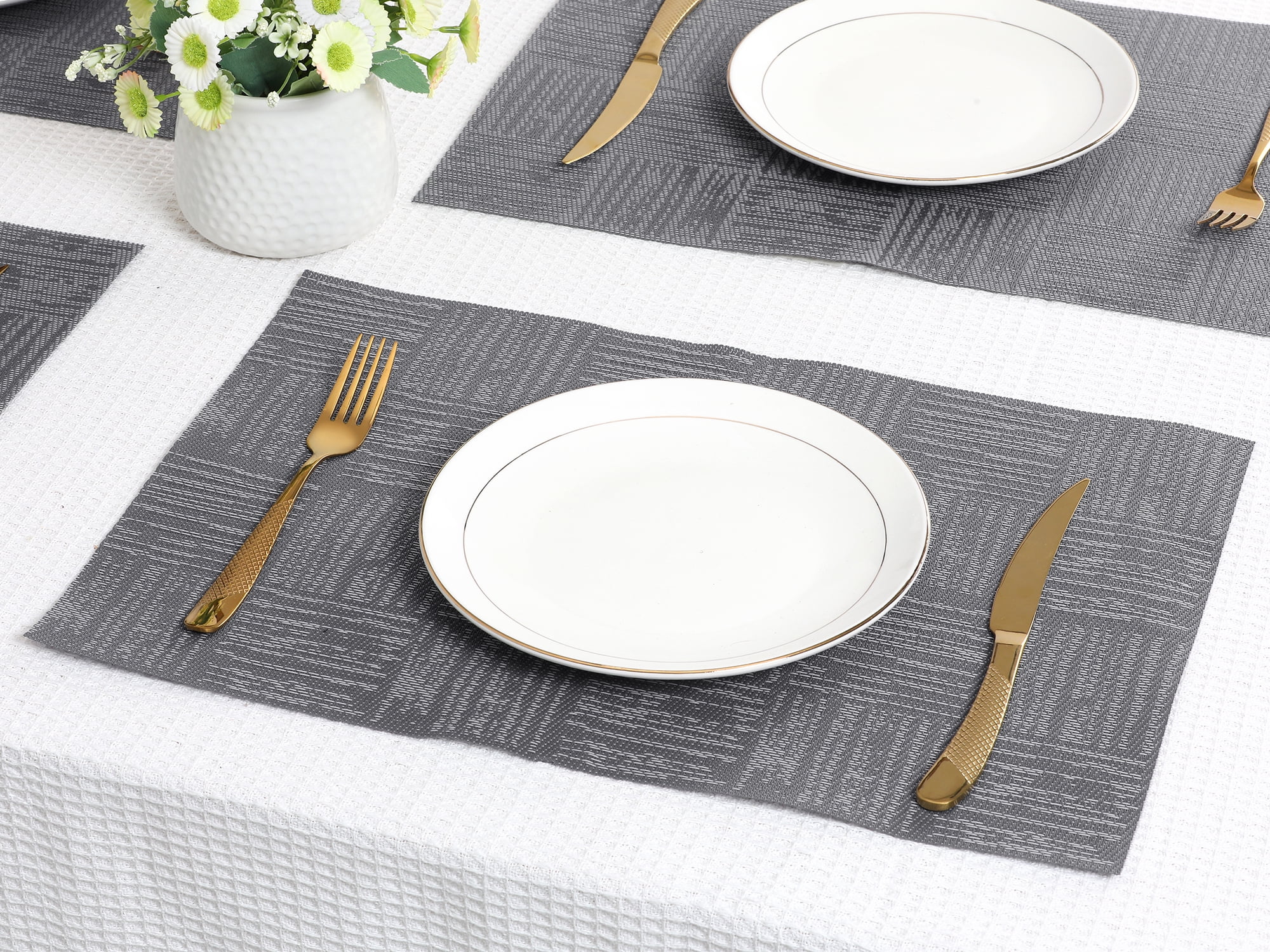 Unique Bargains Vinyl Placemats for Kitchen Dining Table Wipeable Mat Dark Gray 18x12in
