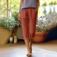 thumbnail image 6 of Linen Capris for Women Petite Pull On Straight Leg Cropped Pants Summer Elastic Waist Lightweight Casual Trousers With Pockets Brown 2XL, 6 of 7