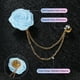 thumbnail image 2 of Pin de broche de flor de rosa Uxcell para traje de hombres, pin de solapa de flor con cadena de borlas doradas para bodas [Azul Claro], 2 of 7