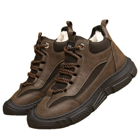 

YAZI Mens Snow Boots Winter Boots Fur Lined Anti-Slip Warm Hiking Boots Outdoor Shoes
