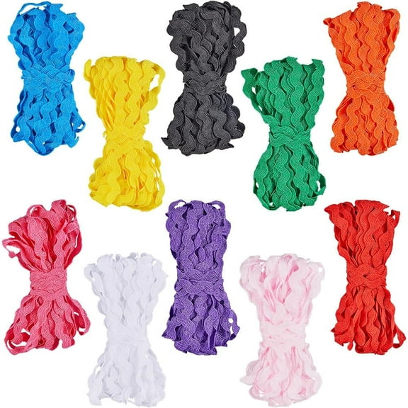 10 Colors 54.6Yds/50M RIC Rac Trim Ribbon Wave Bending Fringe Trim 3/16 inch~3/8 inch(5~8.5mm) Wide Braids Cords Embellishments for Sewing Flower Making Wedding Lace Craft