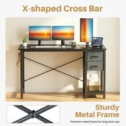 edx Office Desk with 2 Fabric Drawers & Headphone Hook, 40” PC Table Writing Desk with Storage Shelf, Computer Workstation for Bedroom Study, Black Grain