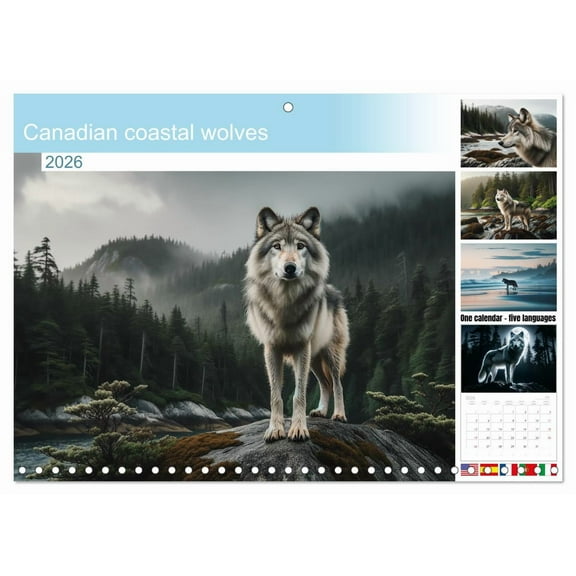 Canadian coastal wolves (Monthly Wall Calendar 2026 16.5 x 23.4 (open)), CALVENDO 14 Month Calendar