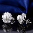 thumbnail image 3 of Baguette Cut Stud Earrings for Women Cubic Zirconia Simulated Pearl Ginger Lyne Collection, 3 of 6