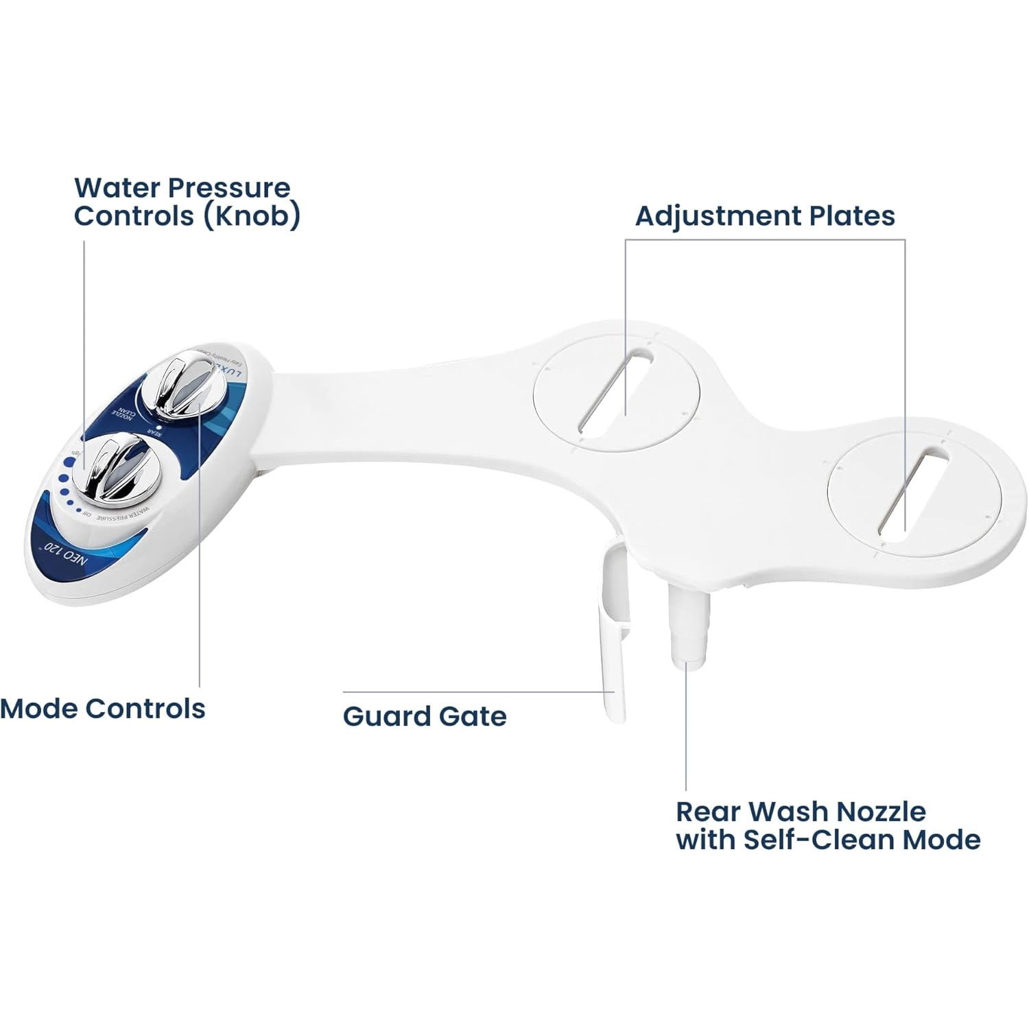 Single Nozzle, Self-Cleaning, Non-Electric Bidet Attachment for Toilet Seat, Adjustable Water Pressure, Rear Wash (Blue)
