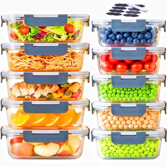 20 Pcs 36/12oz  Glass Meal Prep Containers with Lids, MCIRCO Food Storage Containers with Snap Locking Lids, Airtight Lunch Containers, Microwave, Oven, Freezer and Dishwasher Gray