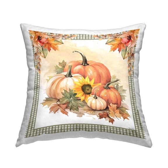 Stupell Industries Autumn Pumpkins Floral Border Decorative Printed Throw Pillow, 18 x 18