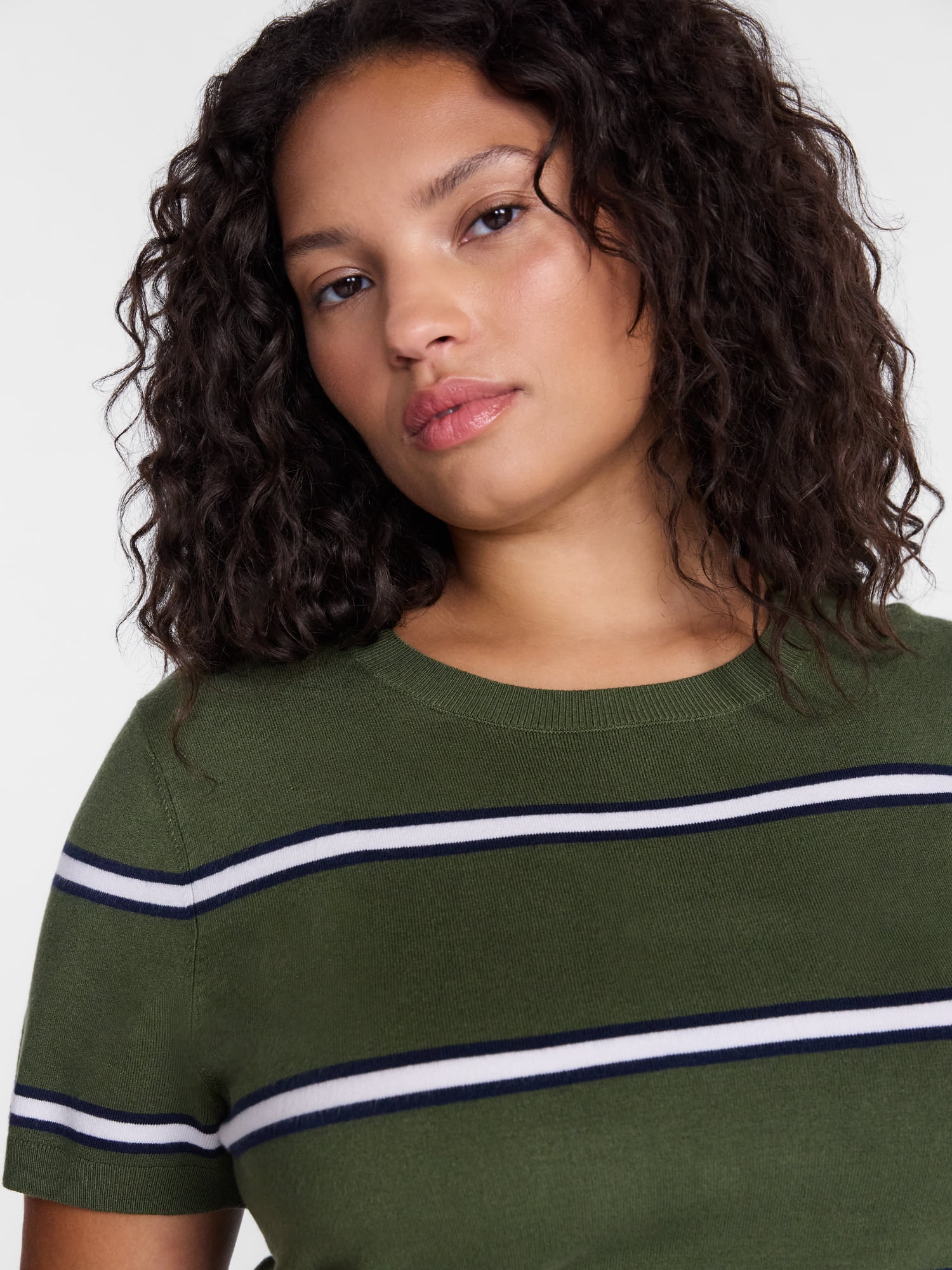 Terra & Sky Women's Plus Sweater Top with Short Sleeves, Lightweight, Sizes 0X-5X