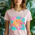 thumbnail image 5 of Women’s Tropical Seashell T-Shirt, Bright Hibiscus Floral Beach Graphic Tee, White, Size S, 5 of 6