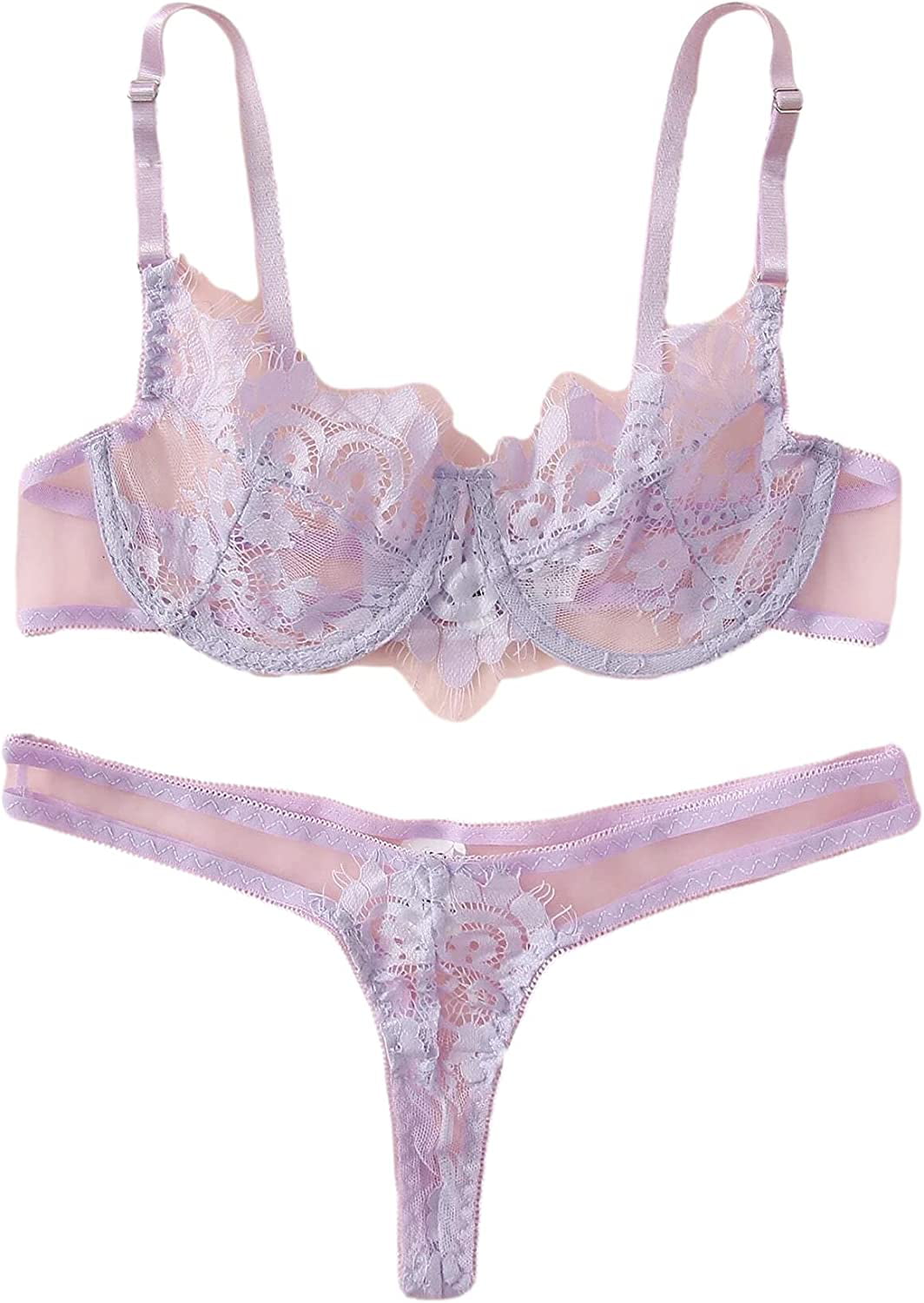Lilosy Sexy Underwire Push Up Scallop Floral Lace Sheer Lingerie Set for  Women Bra and Panty 2 Piece : : Clothing, Shoes & Accessories