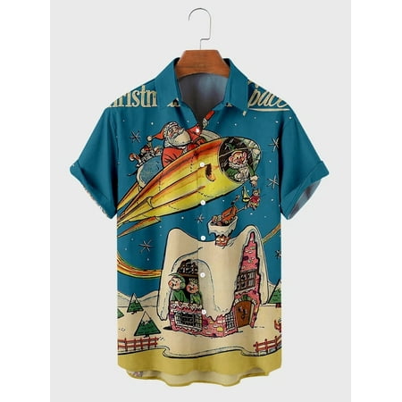

MLFU Adult Christmas Series Short Sleeve Button Down Aloha Beach Shirt Vintage Beach Shirt Breathable Costume Size 100-170/XXS-8XL